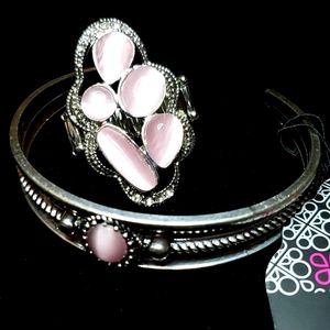 Silver and Pink Moonstone Bracelet and Ring
